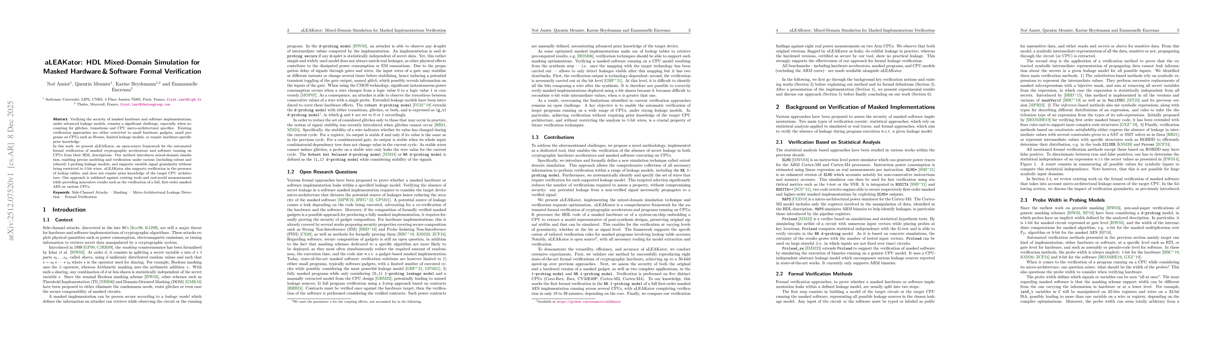 Thumbnail for aLEAKator: HDL Mixed-Domain Simulation for Masked Hardware \& Software Formal Verification