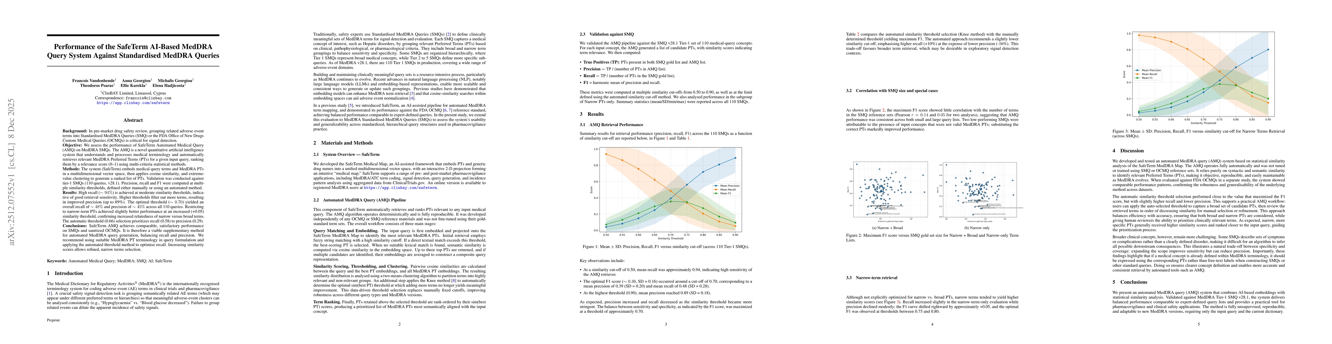 Thumbnail for Performance of the SafeTerm AI-Based MedDRA Query System Against Standardised MedDRA Queries