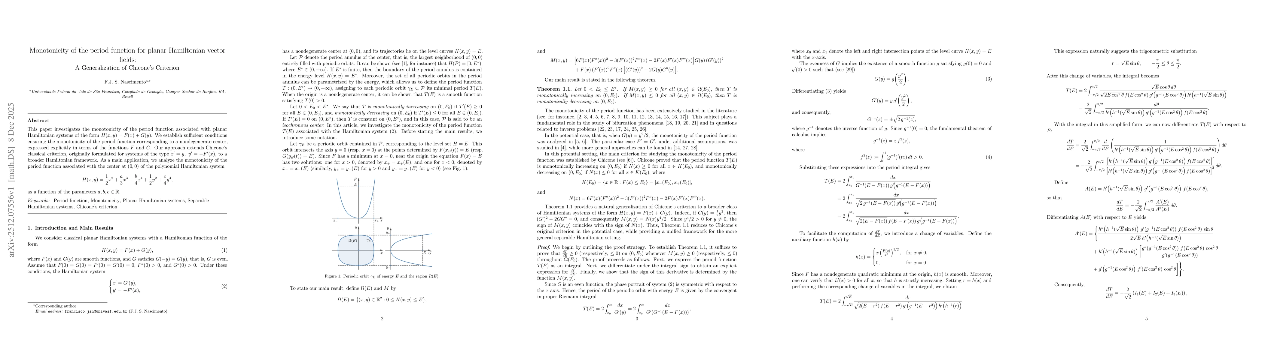 Thumbnail for Monotonicity of the period function for planar Hamiltonian vector fields: A Generalization of Chicone's Criterion