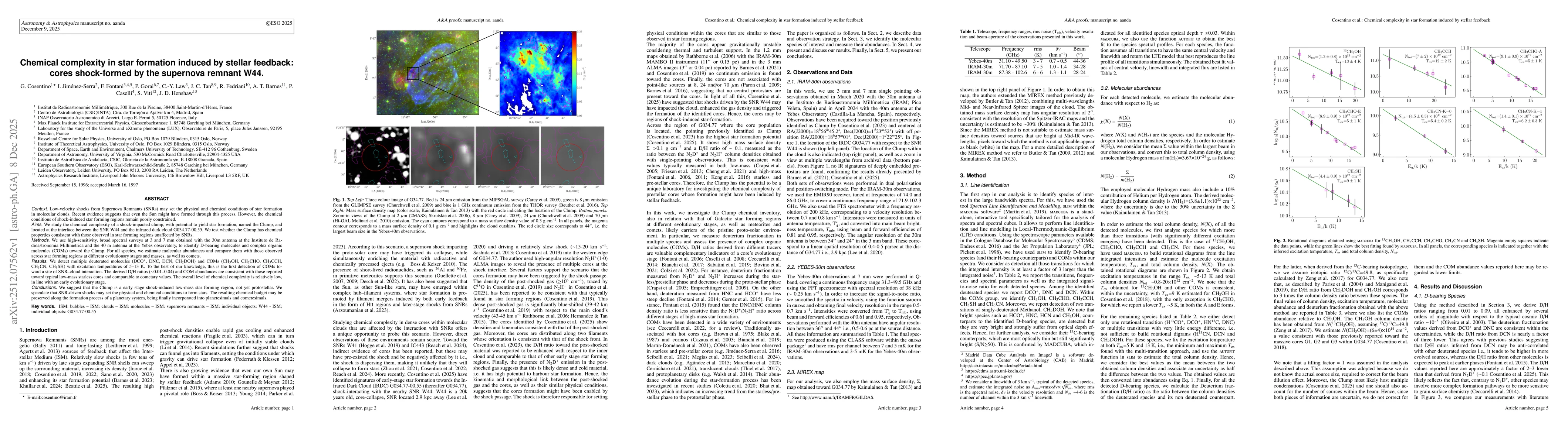 Thumbnail for Chemical complexity in star formation induced by stellar feedback: cores shock-formed by the supernova remnant W44