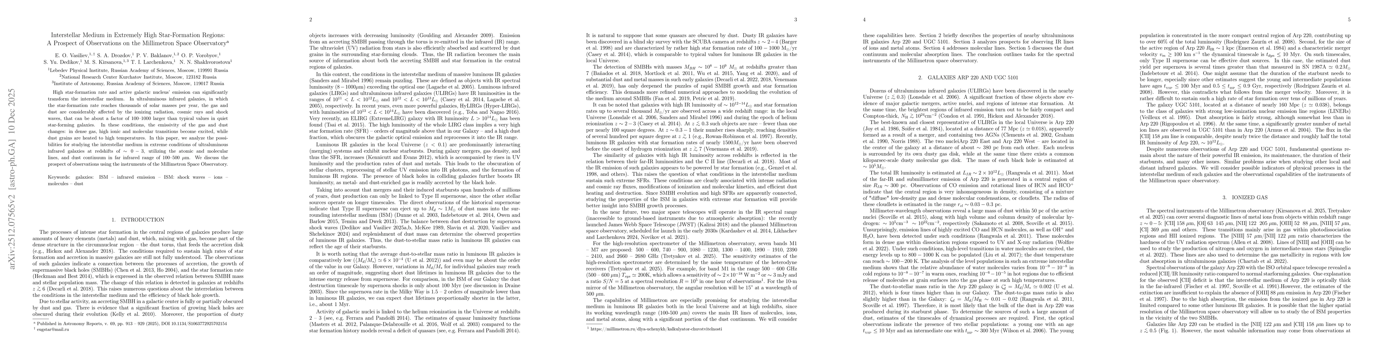 Thumbnail for Interstellar Medium in Extremely High Star-Formation Regions: A Prospect of Observations on the Millimetron
