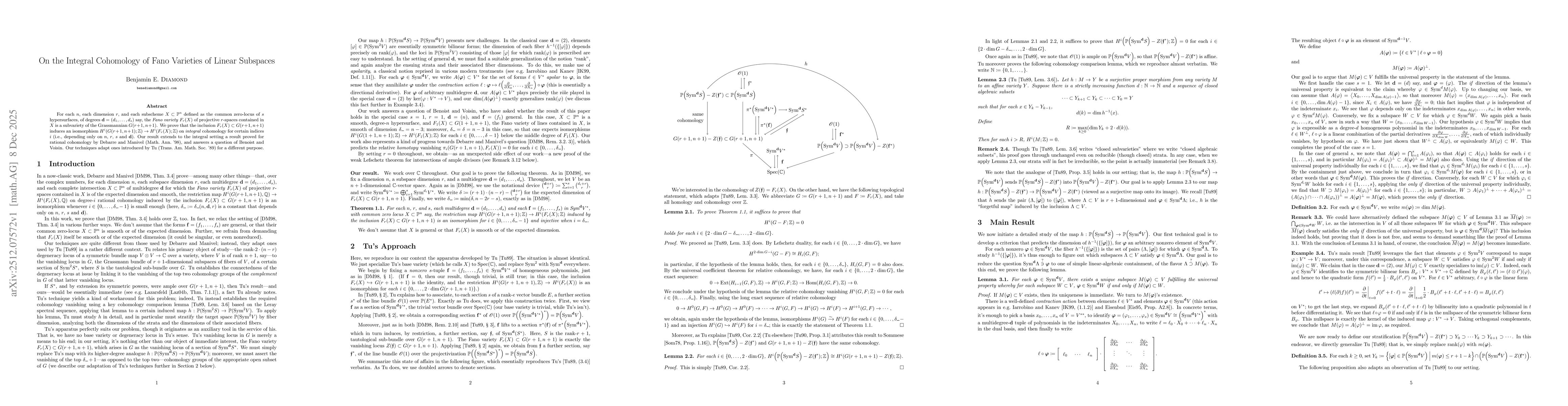 Thumbnail for On the Integral Cohomology of Fano Varieties of Linear Subspaces