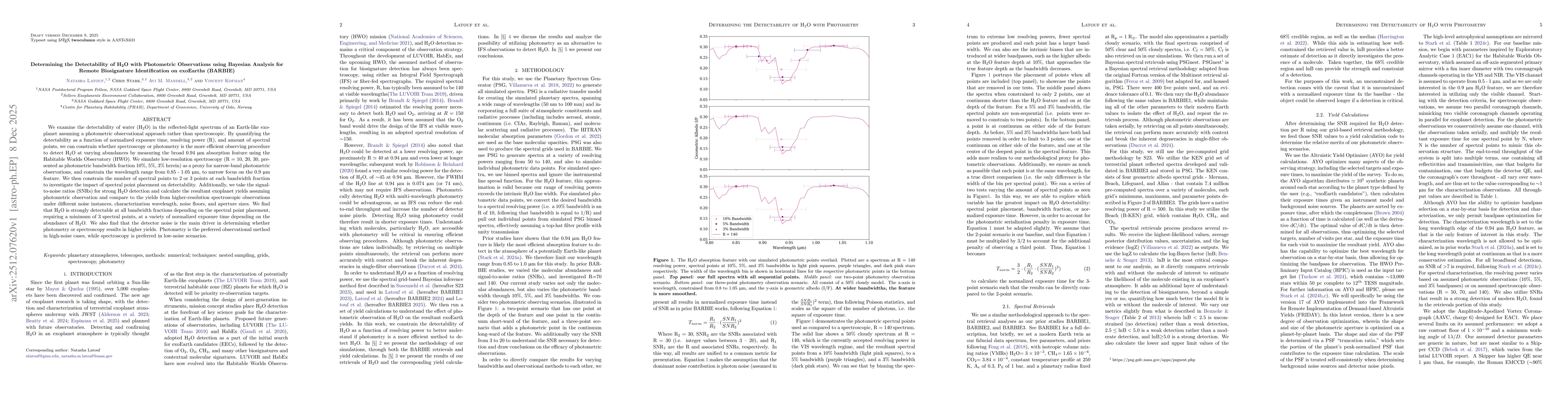 Thumbnail for Determining the Detectability of H2O with Photometric Observations using Bayesian Analysis for Remote Biosignature Identification on exoEarths (BARBIE)