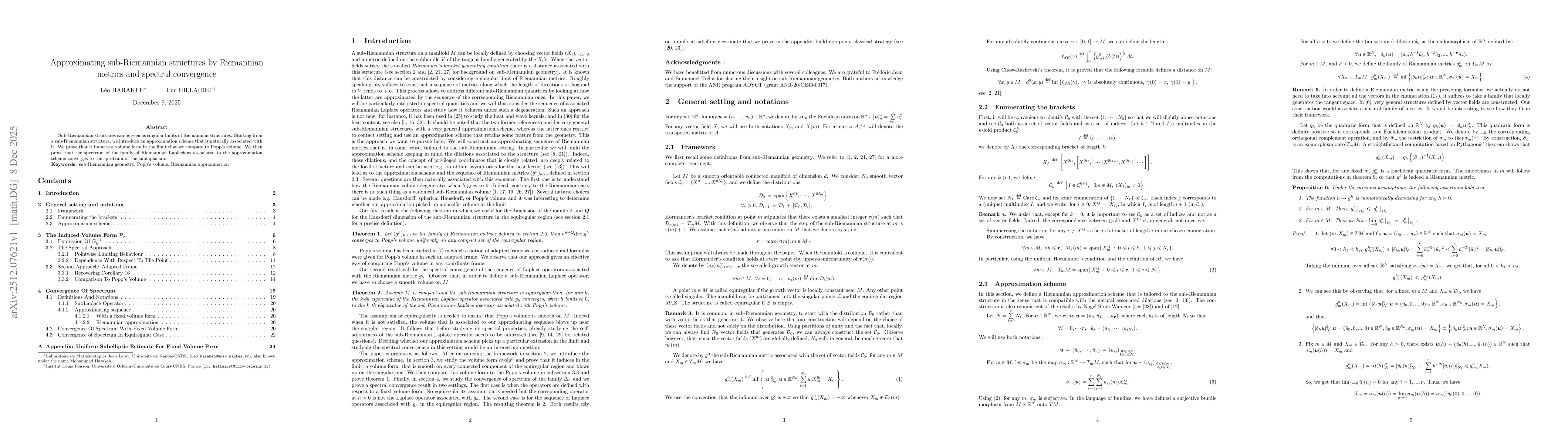 Thumbnail for Approximating sub-riemannian structures by Riemannian metrics and spectral convergence