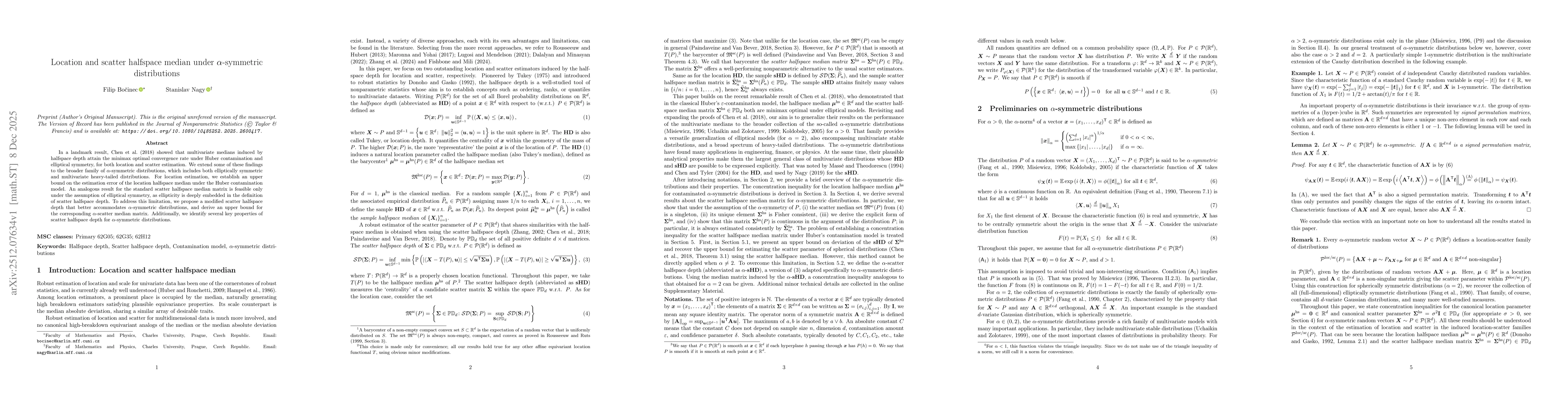 Thumbnail for Location and scatter halfspace median under α-symmetric distributions