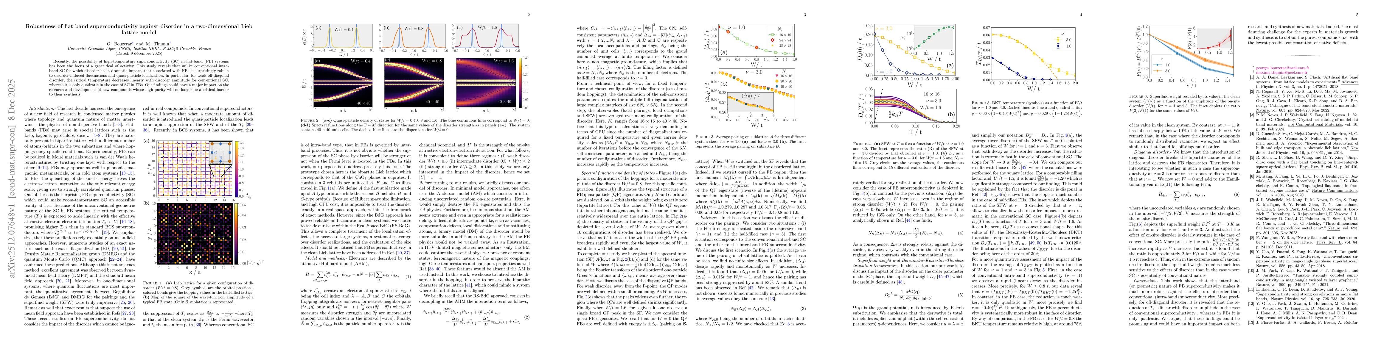 Thumbnail for Robustness of flat band superconductivity against disorder in a two-dimensional Lieb lattice model