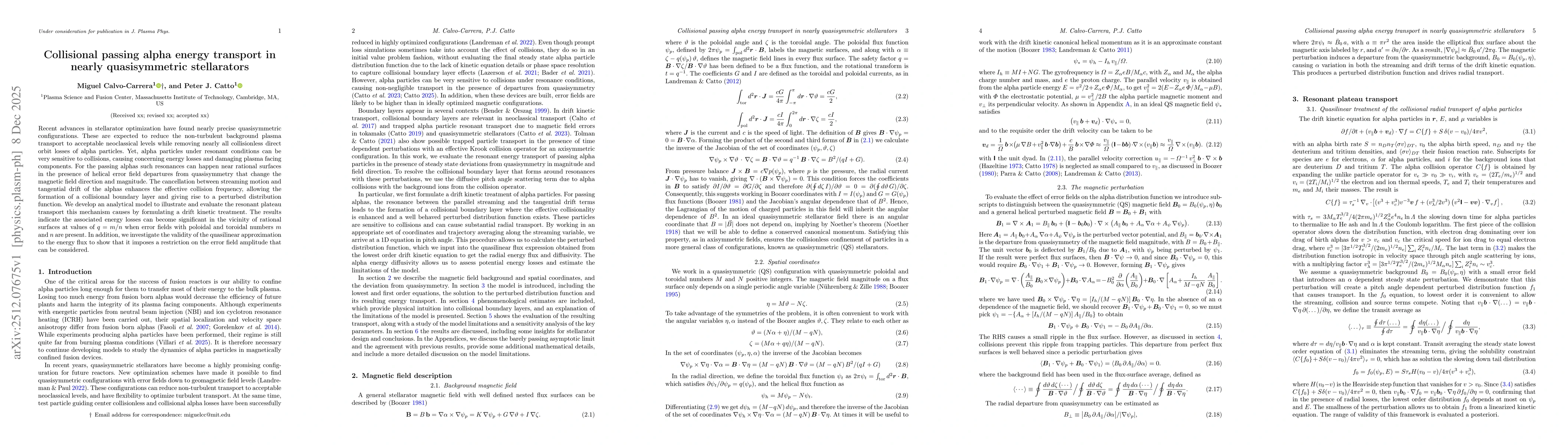 Thumbnail for Collisional passing alpha energy transport in nearly quasisymmetric stellarators
