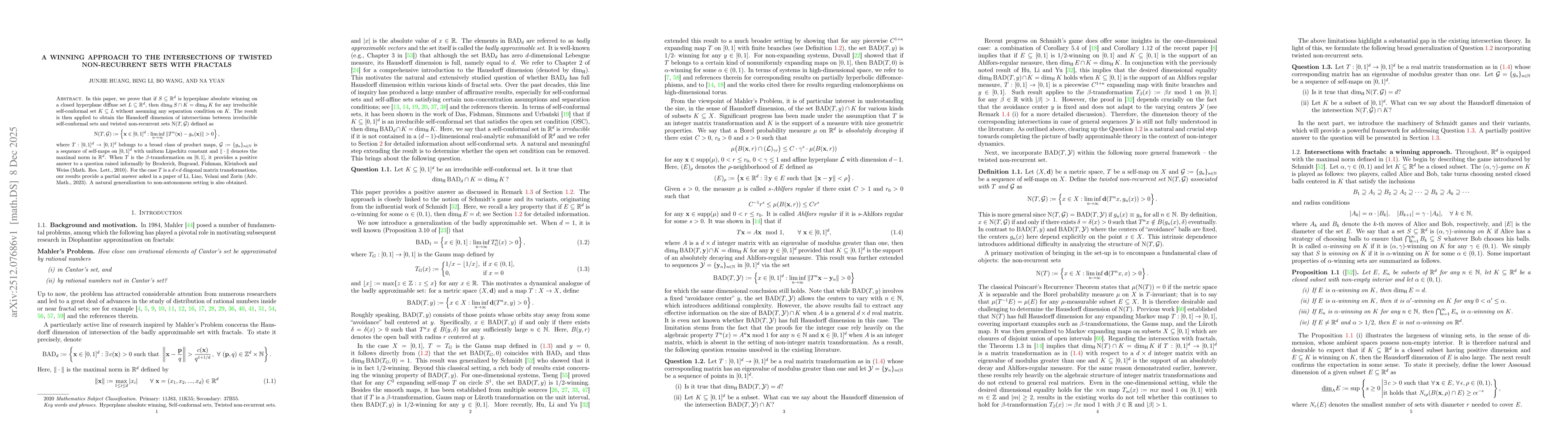 Thumbnail for A winning approach to the intersections of twisted non-recurrent sets with fractals