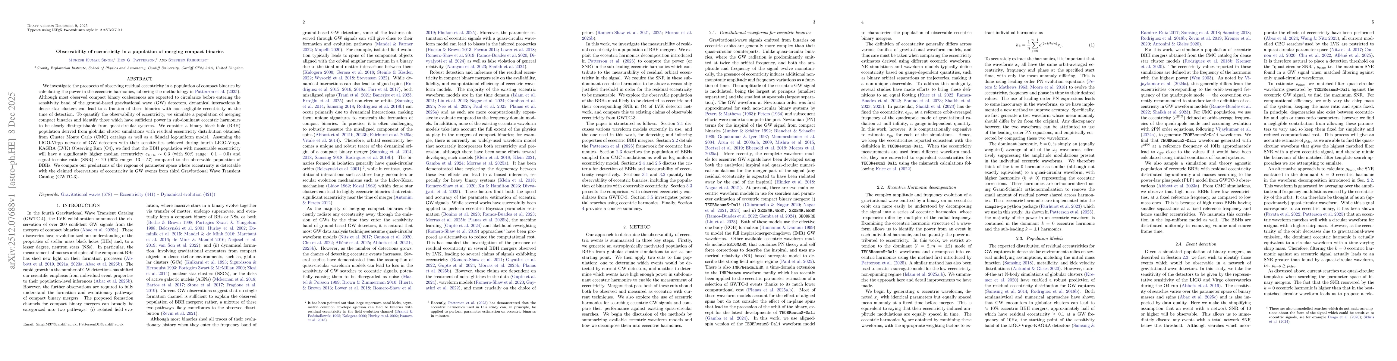 Thumbnail for Observability of eccentricity in a population of merging compact binaries
