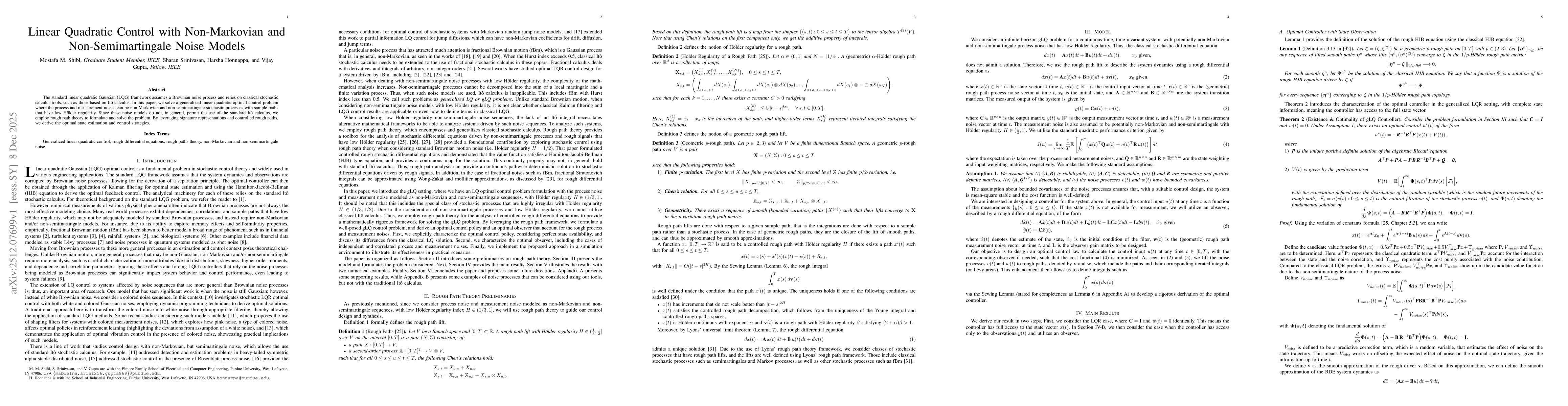 Thumbnail for Linear Quadratic Control with Non-Markovian and Non-Semimartingale Noise Models