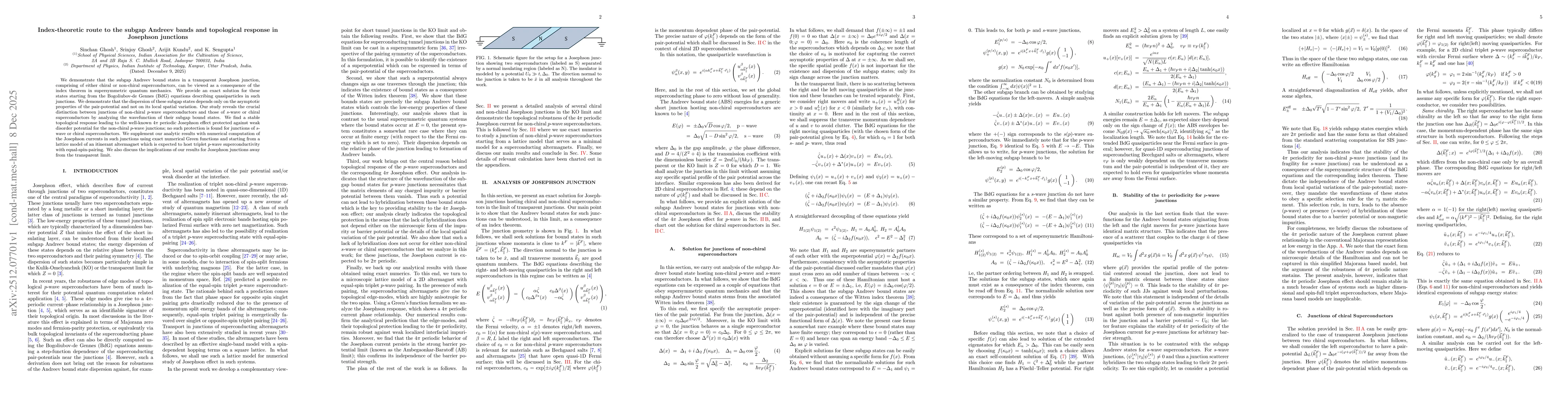 Thumbnail for Index-theoretic route to the subgap Andreev bands and topological response in Josephson junctions