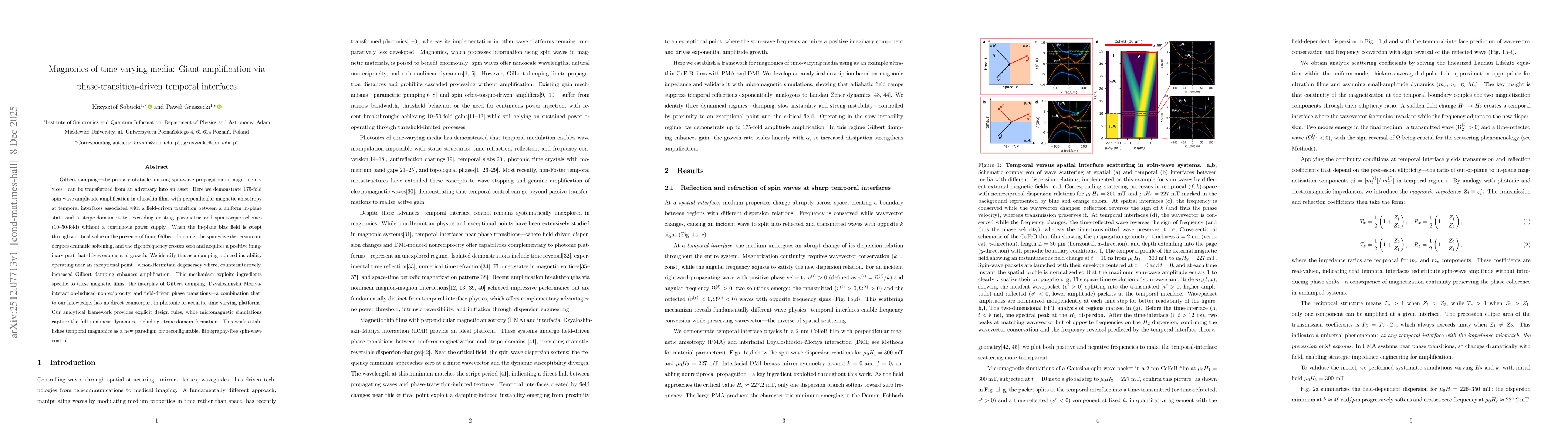 Thumbnail for Magnonics of time-varying media: Giant amplification via phase-transition-driven temporal interfaces