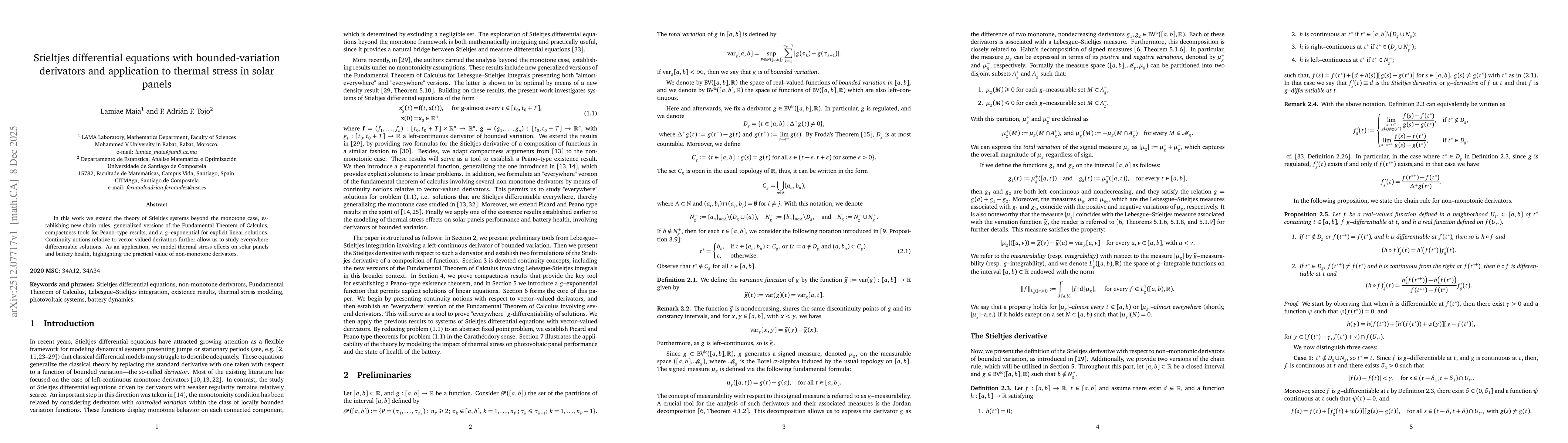 Thumbnail for Stieltjes differential equations with bounded-variation derivators and application to thermal stress in solar panels