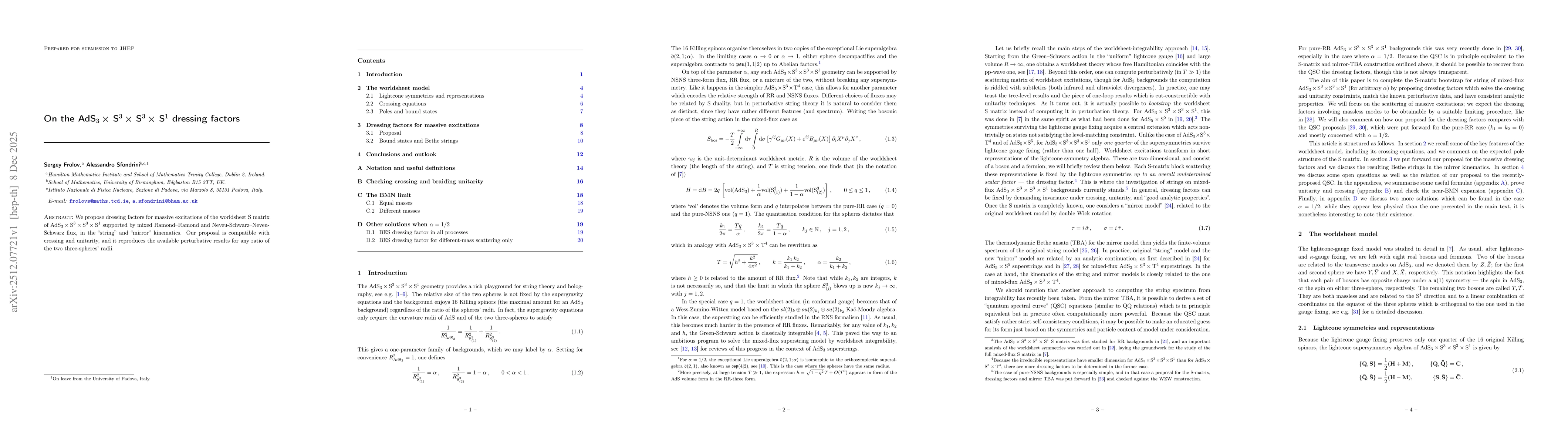 Thumbnail for On the $AdS_3\times S^3\times S^3\times S^1$ dressing factors