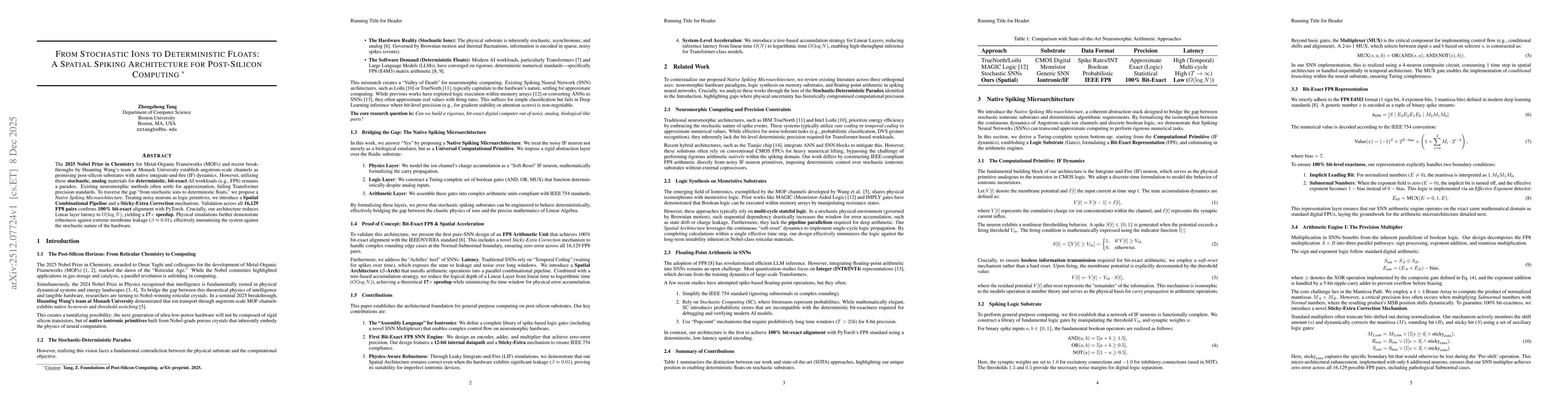 Thumbnail for The Native Spiking Microarchitecture: From Iontronic Primitives to Bit-Exact FP8 Arithmetic