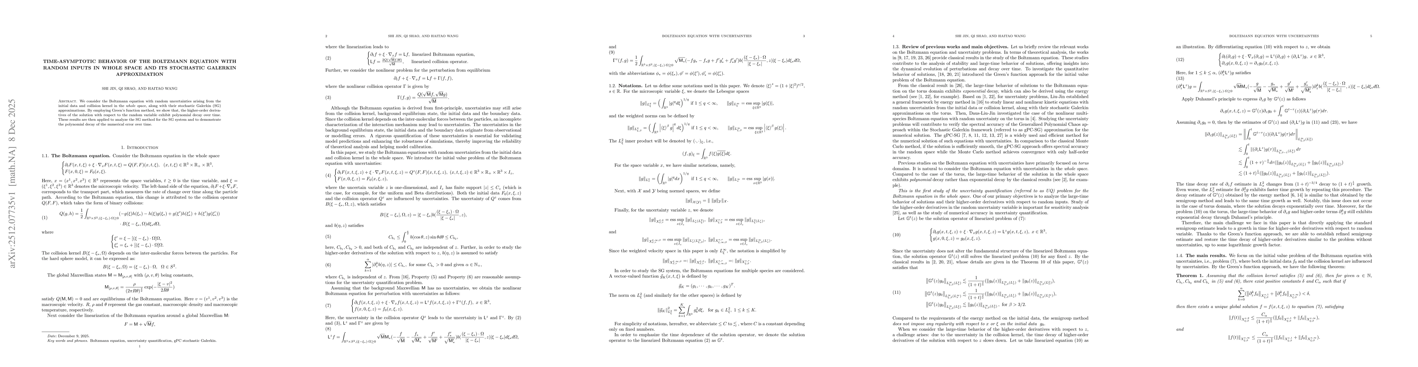 Thumbnail for Time-asymptotic behavior of the Boltzmann equation with random inputs in whole space and its stochastic Galerkin approximation