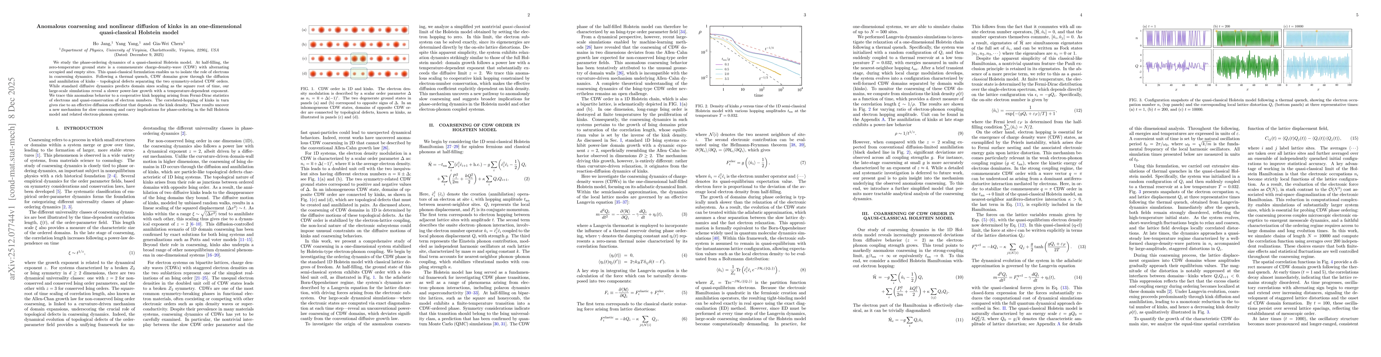 Thumbnail for Anomalous coarsening and nonlinear diffusion of kinks in an one-dimensional quasi-classical Holstein model