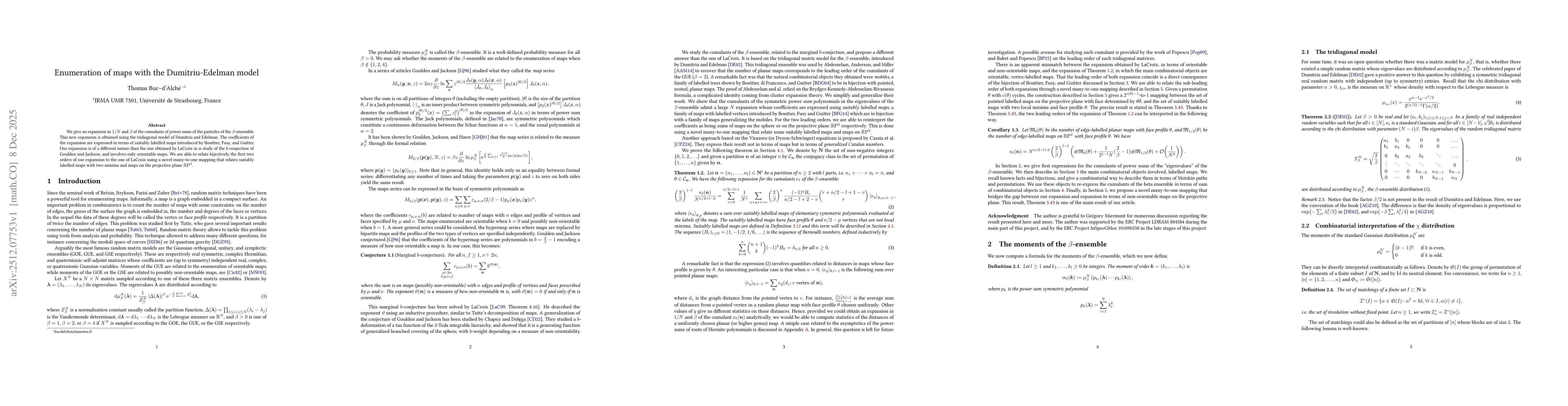 Thumbnail for Enumeration of maps with the Dumitriu-Edelman model