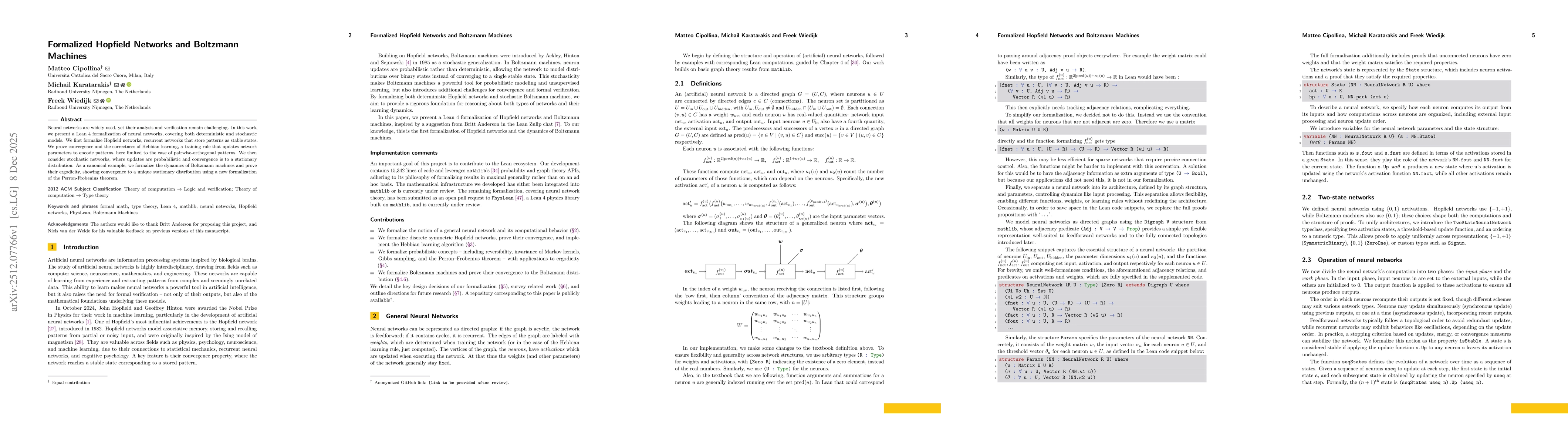 Thumbnail for Formalized Hopfield Networks and Boltzmann Machines