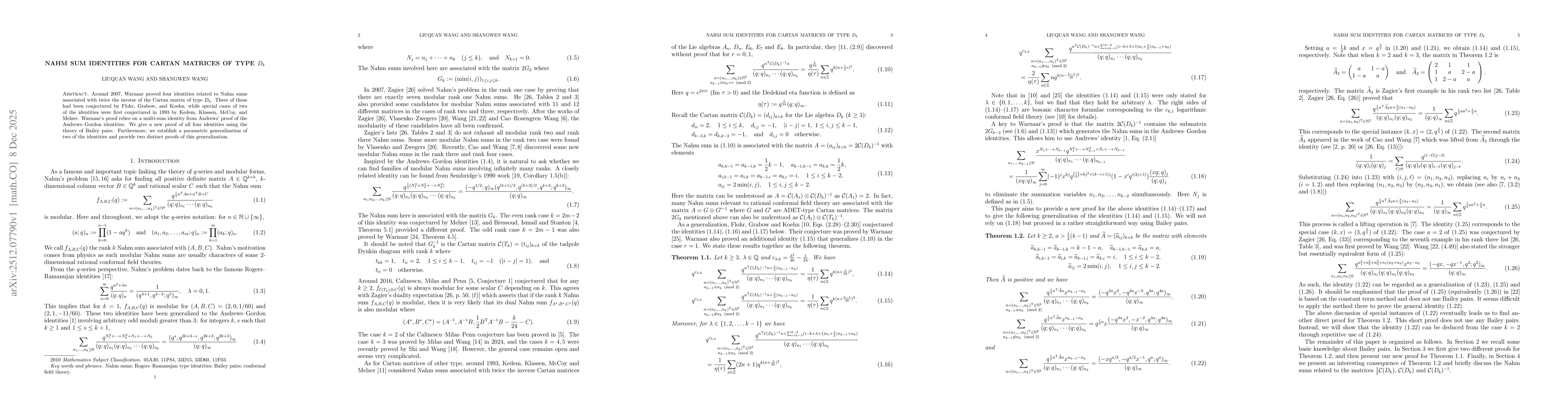 Thumbnail for Nahm sum identities for Cartan matrices of type $D_k$