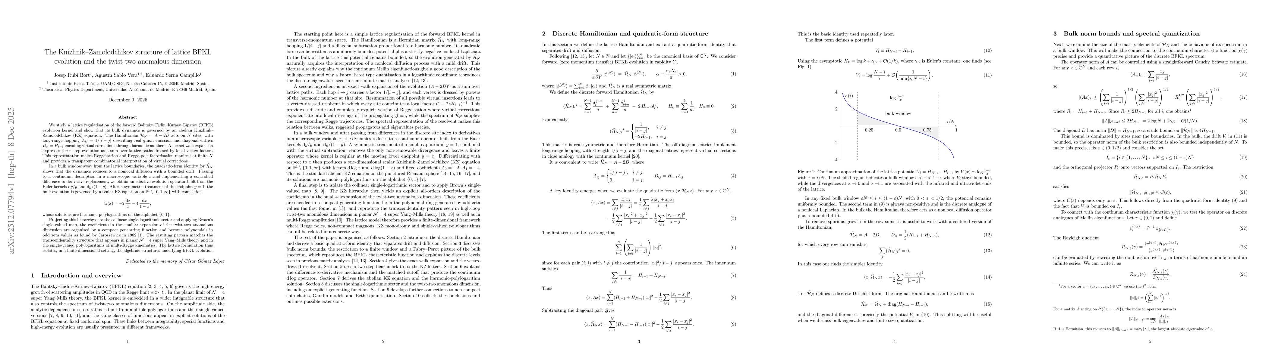 Thumbnail for The Knizhnik--Zamolodchikov structure of lattice BFKL evolution and the twist-two anomalous dimension