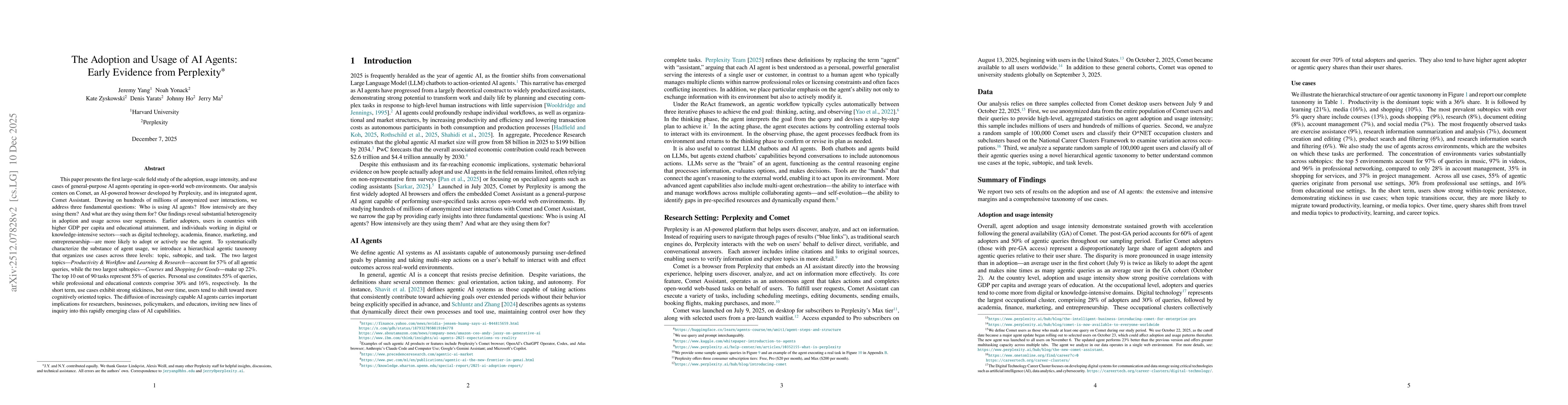 Thumbnail for The Adoption and Usage of AI Agents: Early Evidence from Perplexity