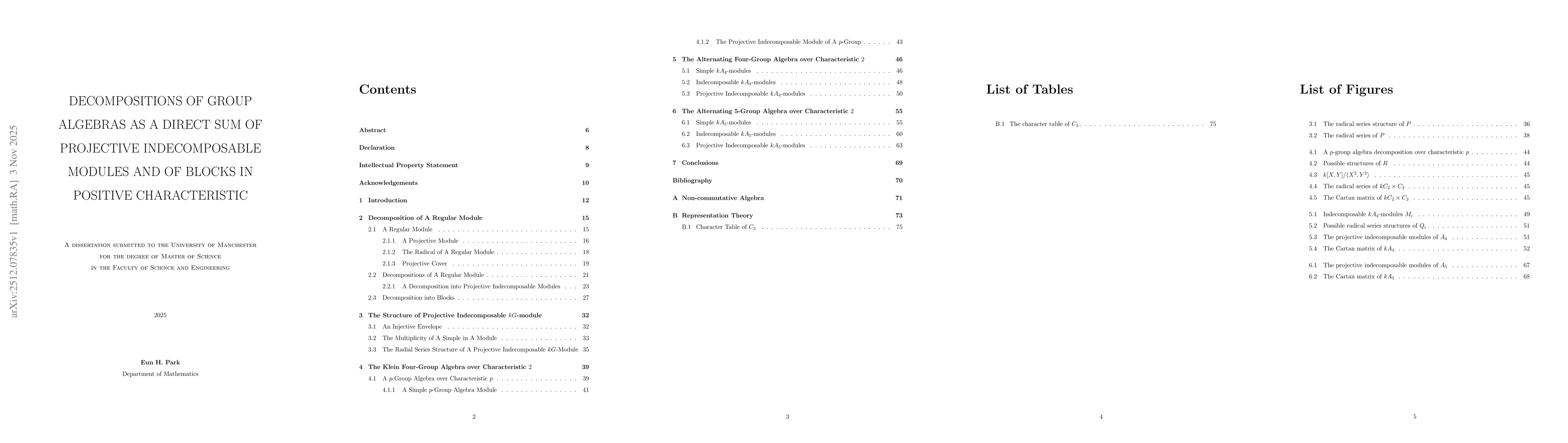 Thumbnail for Decompositions of Group Algebras as a Direct Sum of Projective Indecomposable Modules and of Blocks in Positive Characteristic