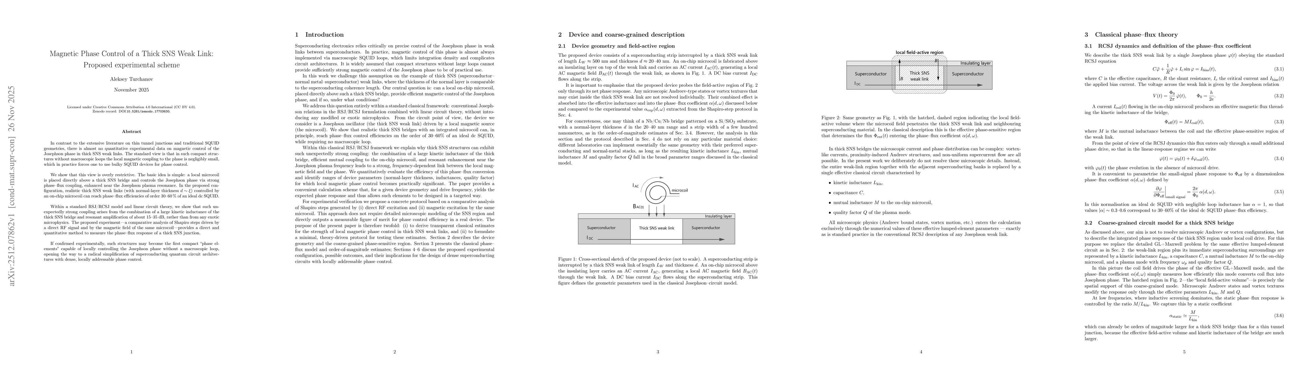 Thumbnail for Magnetic Phase Control of a Thick SNS Weak Link: Proposed experimental scheme