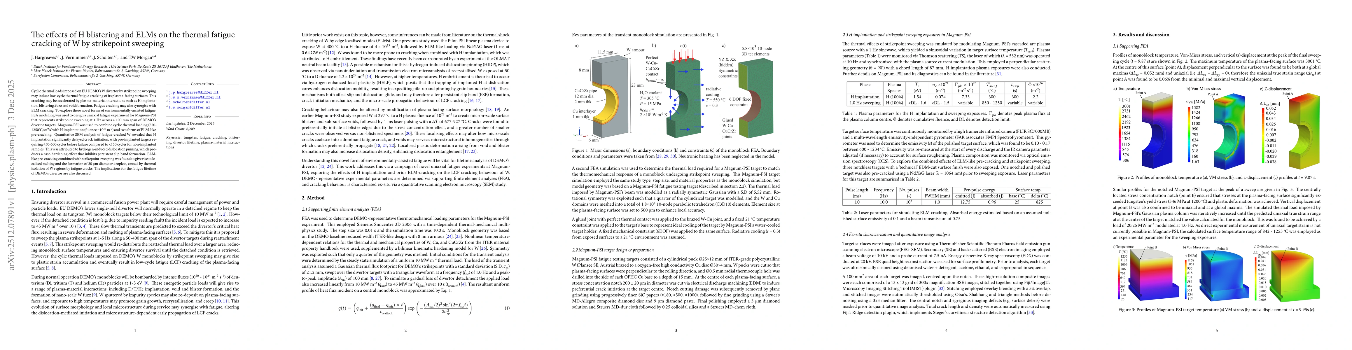 Thumbnail for The effects of H blistering and ELMs on the thermal fatigue cracking of W by strikepoint sweeping