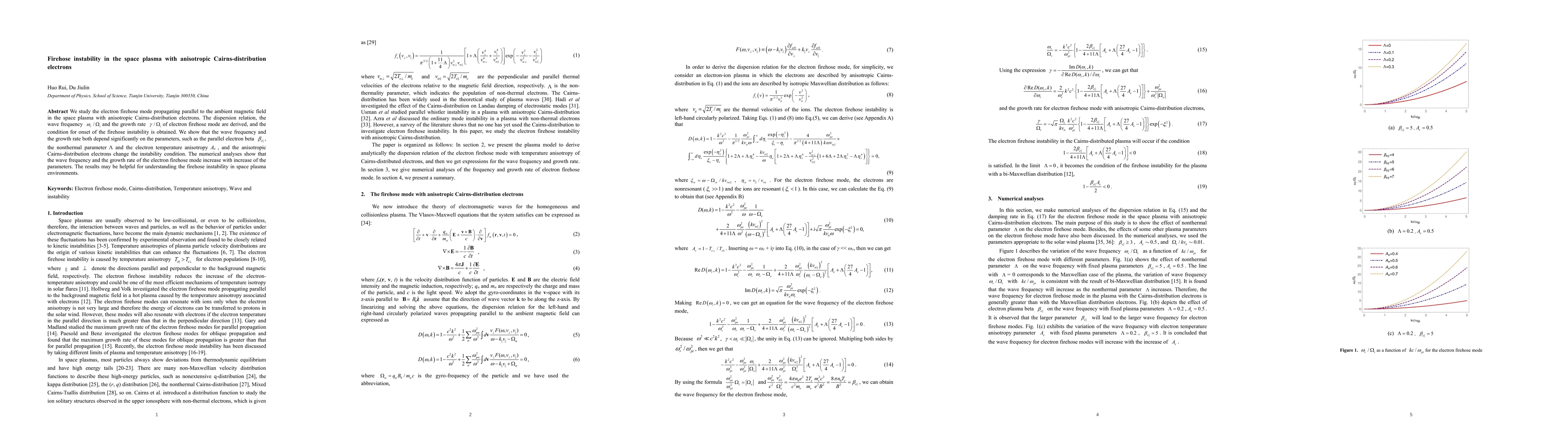 Thumbnail for Firehose instability in the space plasma with anisotropic Cairns-distribution electrons