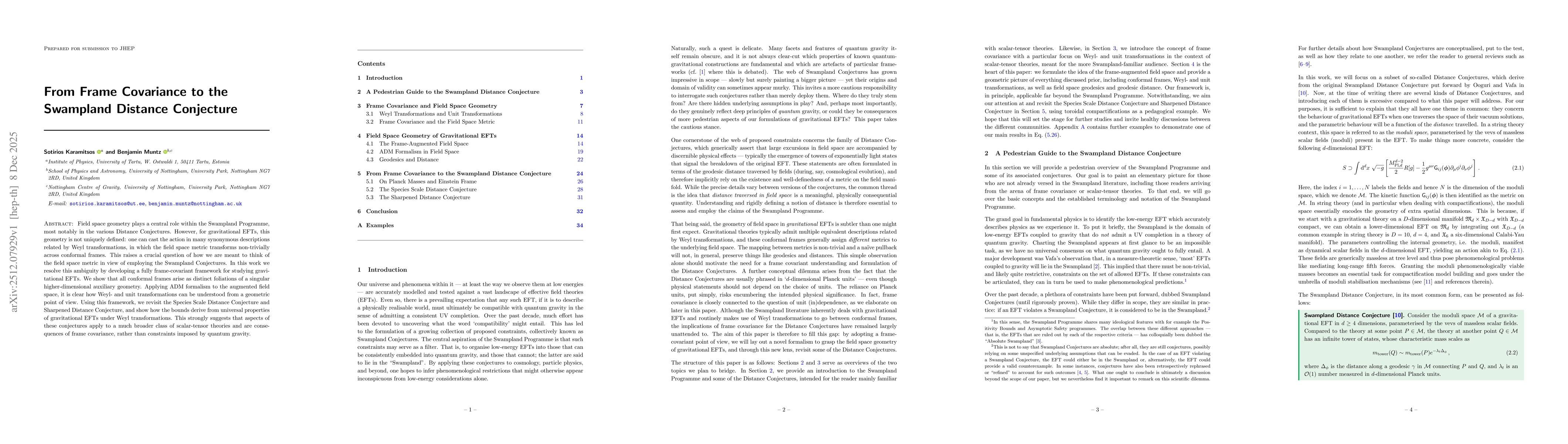 Thumbnail for From Frame Covariance to the Swampland Distance Conjecture