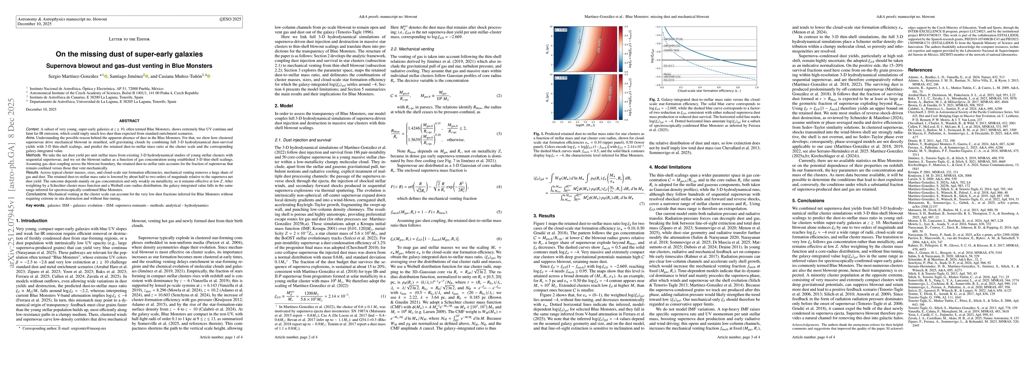 Thumbnail for On the missing dust of super-early galaxies: Supernova blowout and gas-dust venting in Blue Monsters