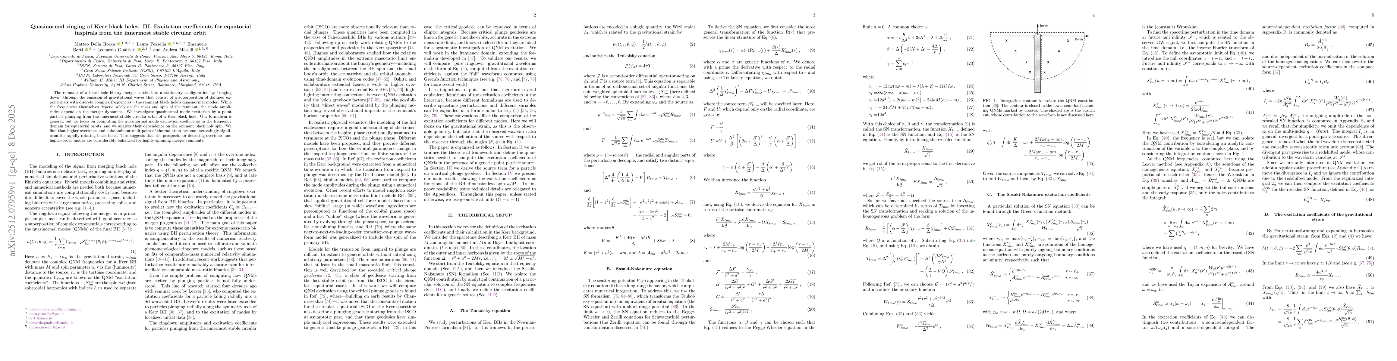 Thumbnail for Quasinormal ringing of Kerr black holes. III. Excitation coefficients for equatorial inspirals from the innermost stable circular orbit