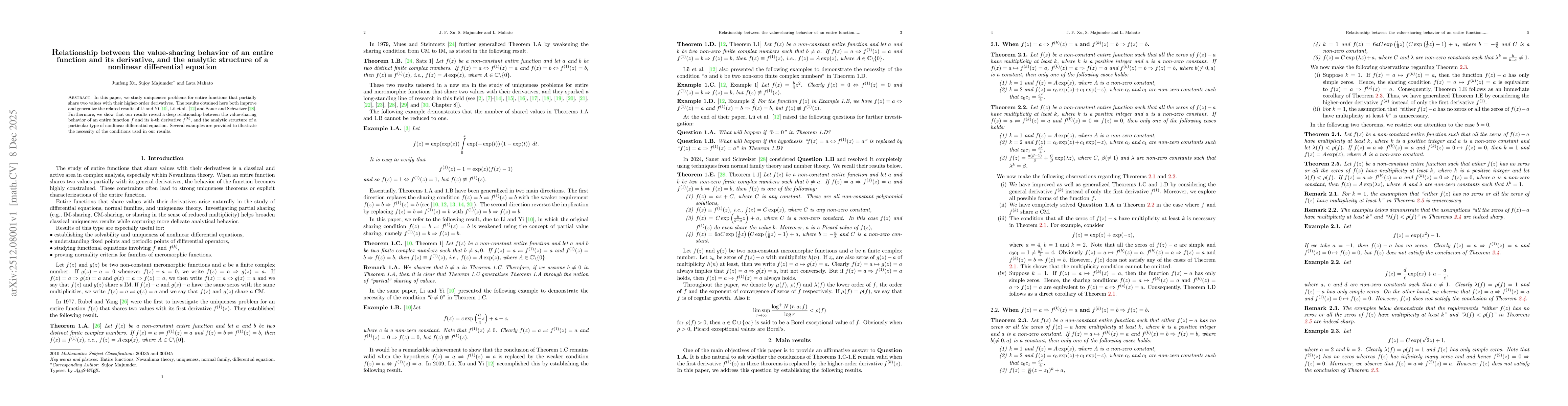 Thumbnail for Relationship between the value-sharing behavior of an entire function and its derivative, and the analytic structure of a nonlinear differential equation