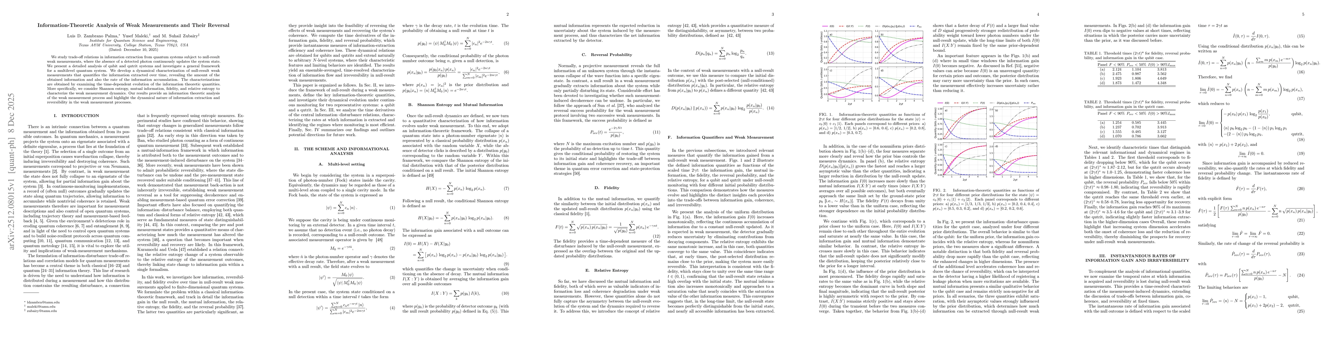 Thumbnail for Information-Theoretic Analysis of Weak Measurements and Their Reversal