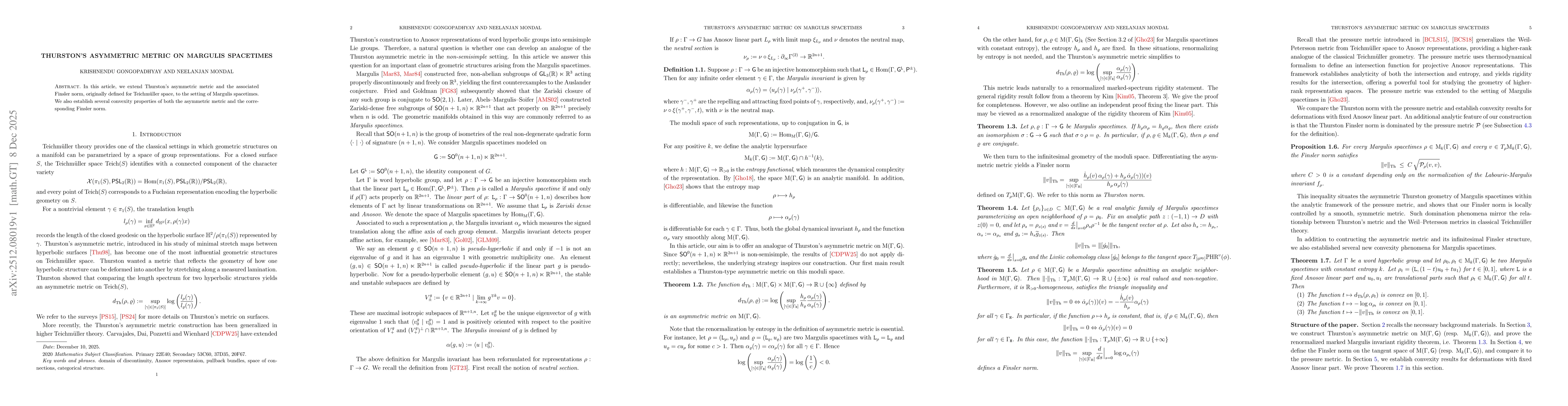 Thumbnail for Thurston's asymmetric metric on Margulis spacetimes