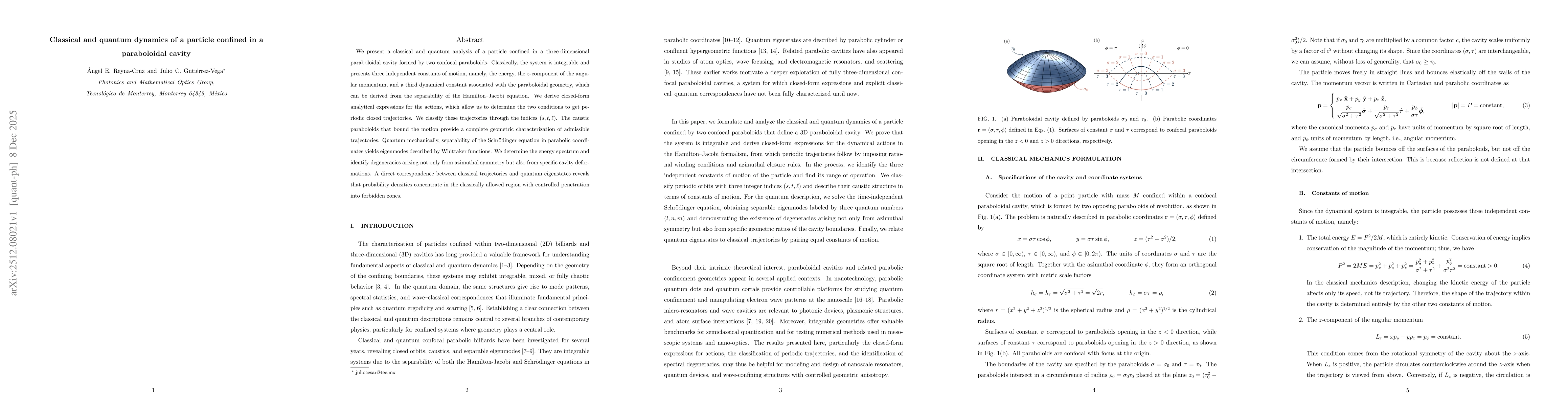 Thumbnail for Classical and quantum dynamics of a particle confined in a paraboloidal cavity
