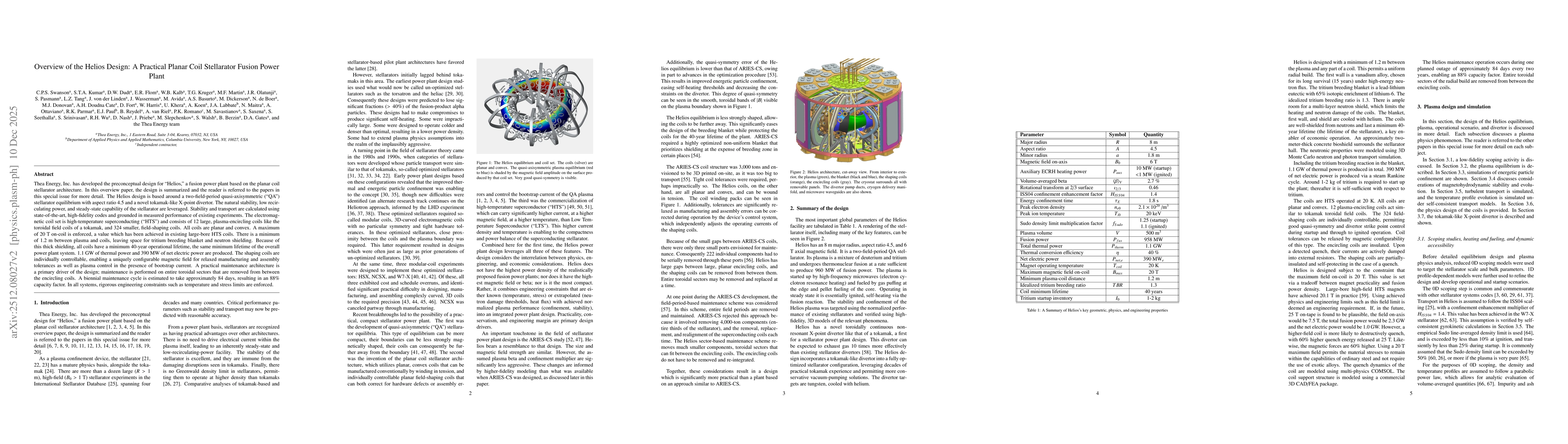 Thumbnail for Overview of the Helios Design: A Practical Planar Coil Stellarator Fusion Power Plant