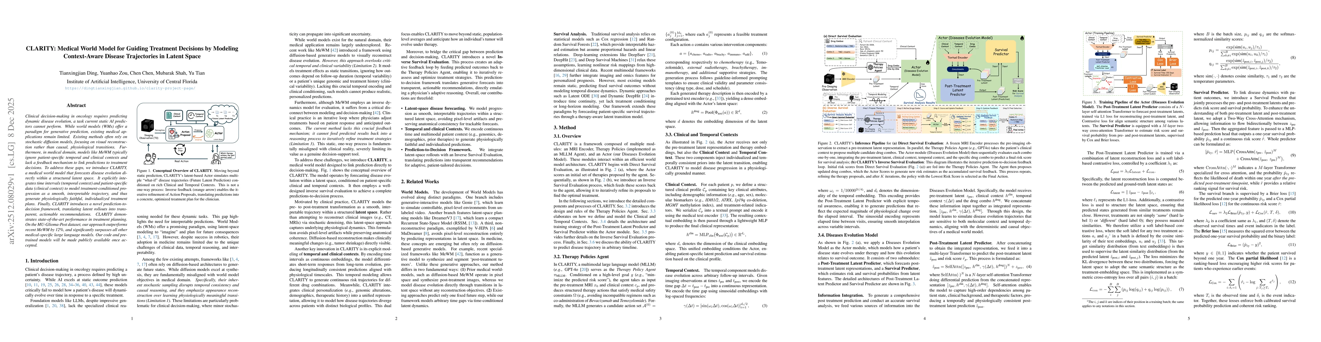 Thumbnail for CLARITY: Medical World Model for Guiding Treatment Decisions by Modeling Context-Aware Disease Trajectories in Latent Space