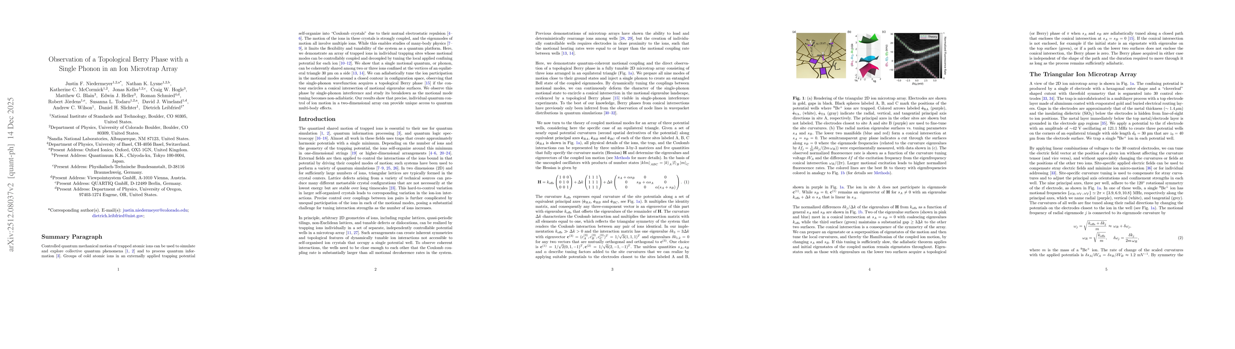 Thumbnail for Observation of a Topological Berry Phase with a Single Phonon in an Ion Microtrap Array