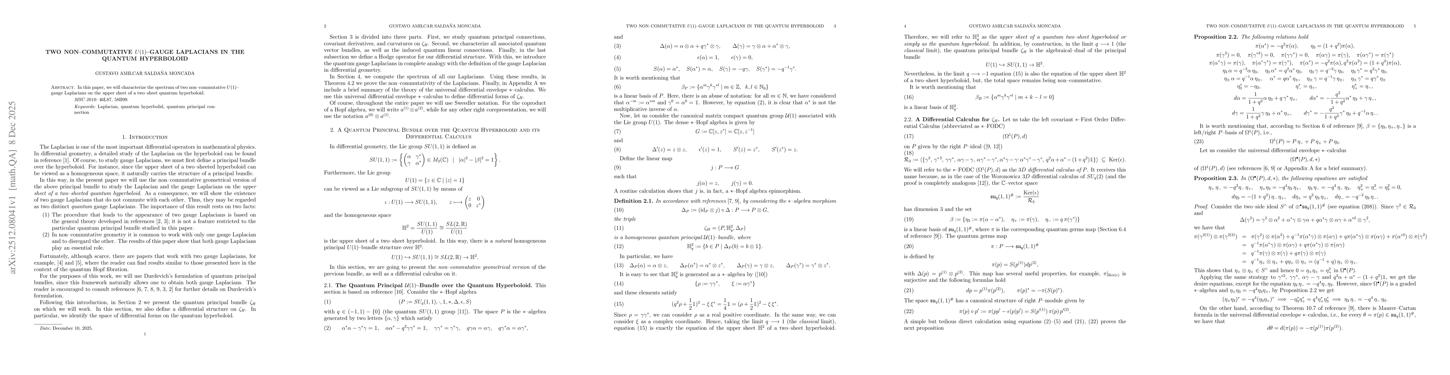 Thumbnail for Two Non--Commutative U(1)-Gauge Laplacians in the Quantum Hyperboloid