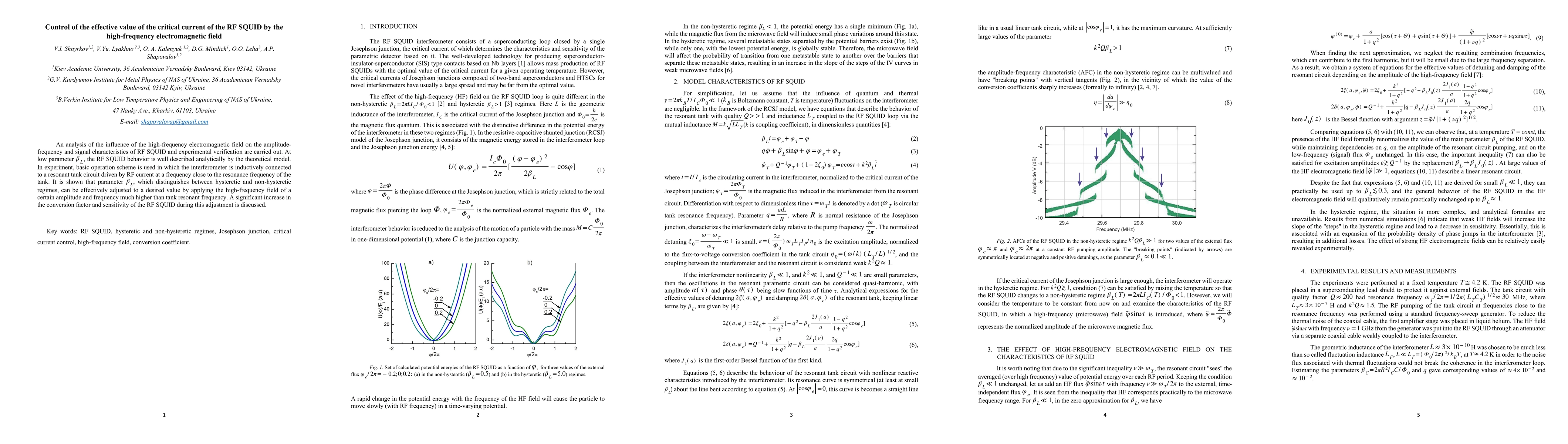 Thumbnail for Control of the effective value of the critical current of the RF SQUID by the high-frequency electromagnetic field