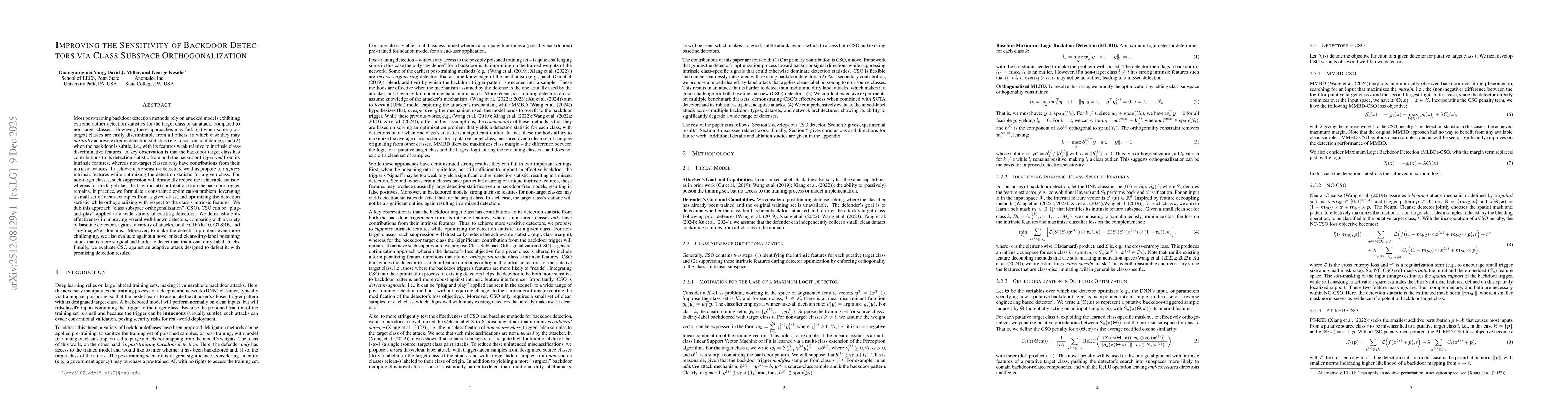 Thumbnail for Improving the Sensitivity of Backdoor Detectors via Class Subspace Orthogonalization
