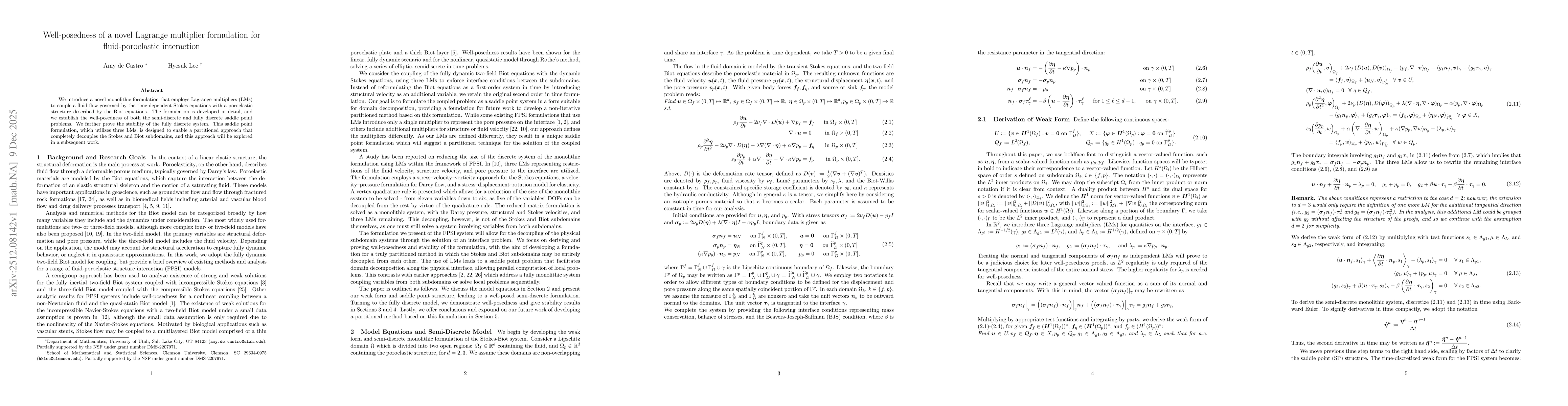 Thumbnail for Well-posedness of a novel Lagrange multiplier formulation for fluid-poroelastic interaction