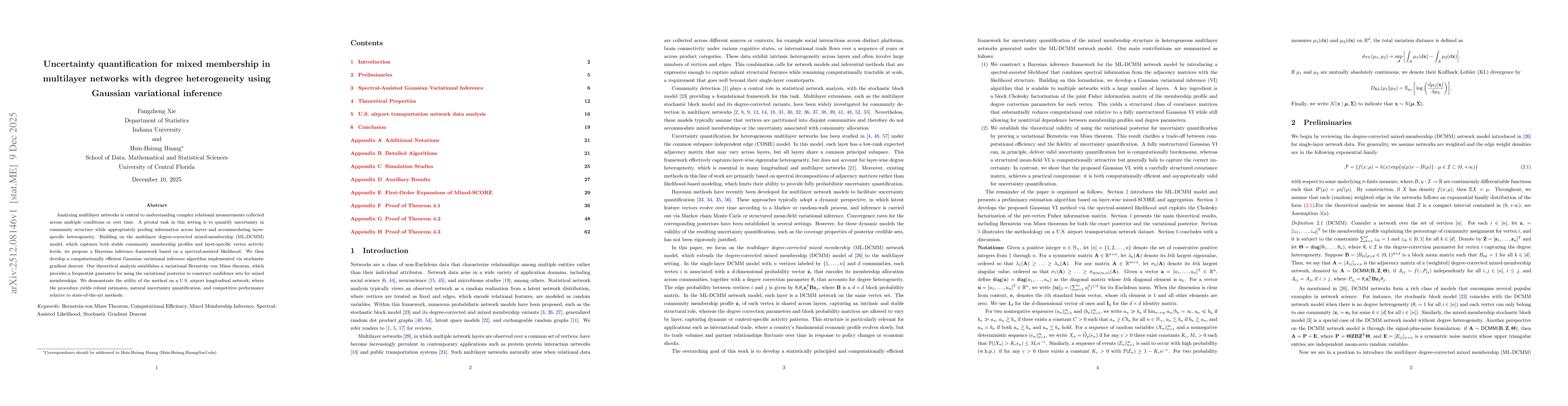 Thumbnail for Uncertainty quantification for mixed membership in multilayer networks with degree heterogeneity using Gaussian variational inference