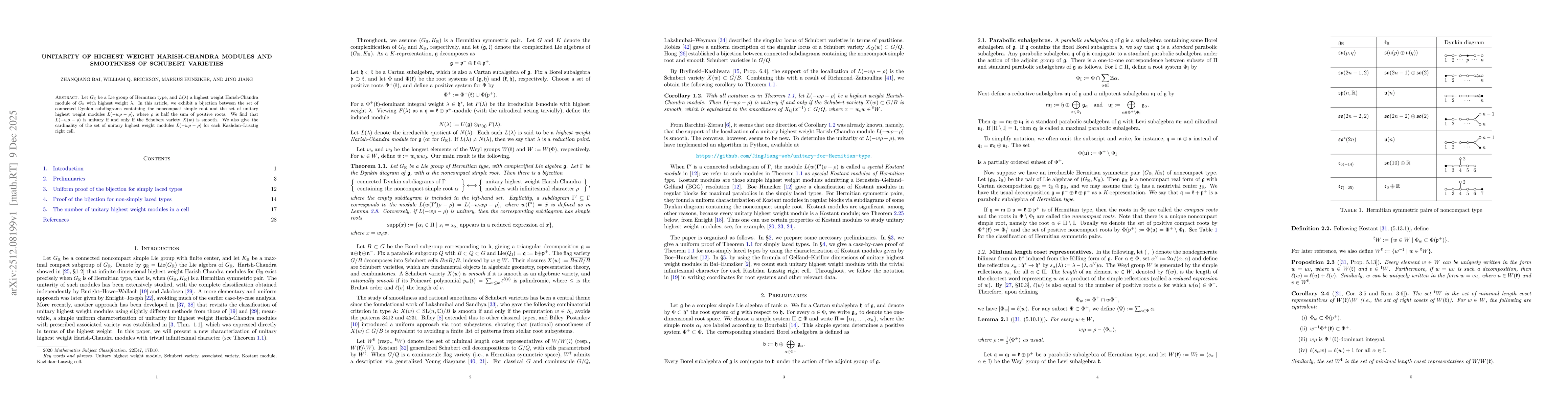 Thumbnail for Unitarity of highest weight Harish-Chandra modules and smoothness of Schubert varieties