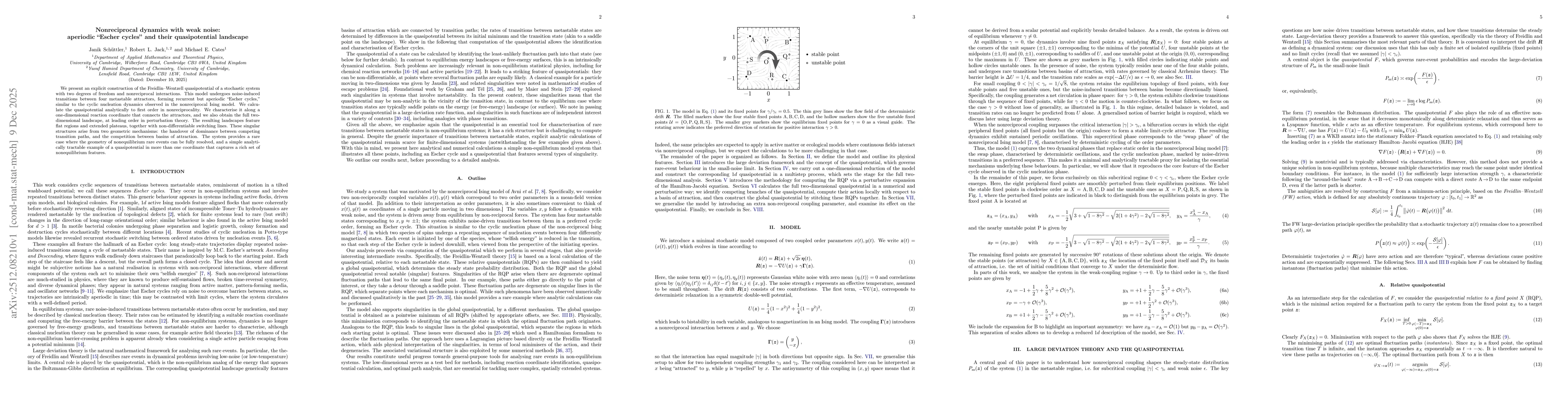 Thumbnail for Nonreciprocal dynamics with weak noise: aperiodic "Escher cycles" and their quasipotential landscape