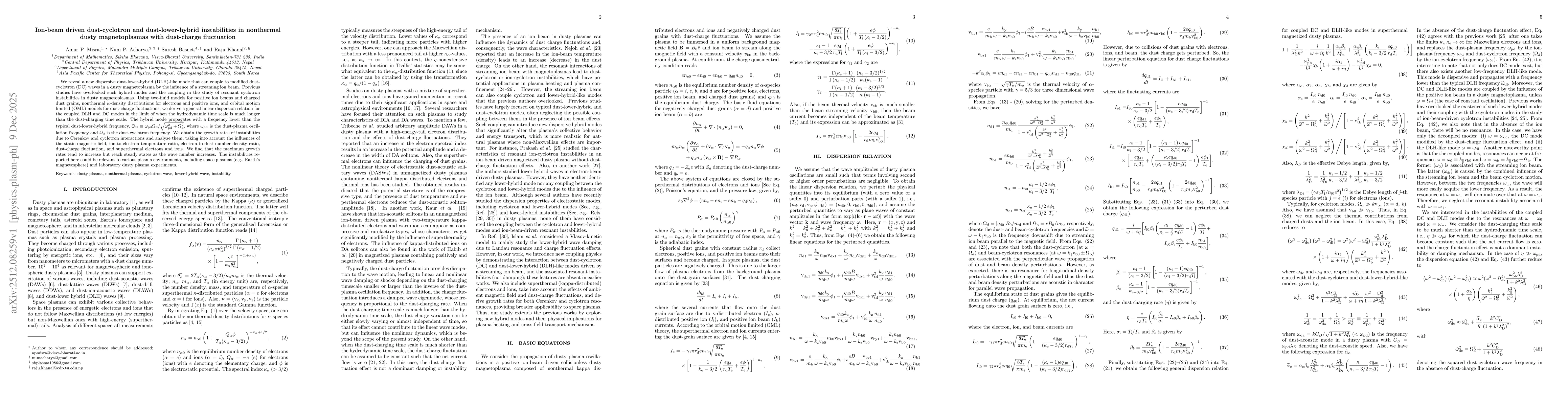 Thumbnail for Ion-beam driven dust-cyclotron and dust-lower-hybrid instabilities in nonthermal dusty magnetoplasmas with dust-charge fluctuation