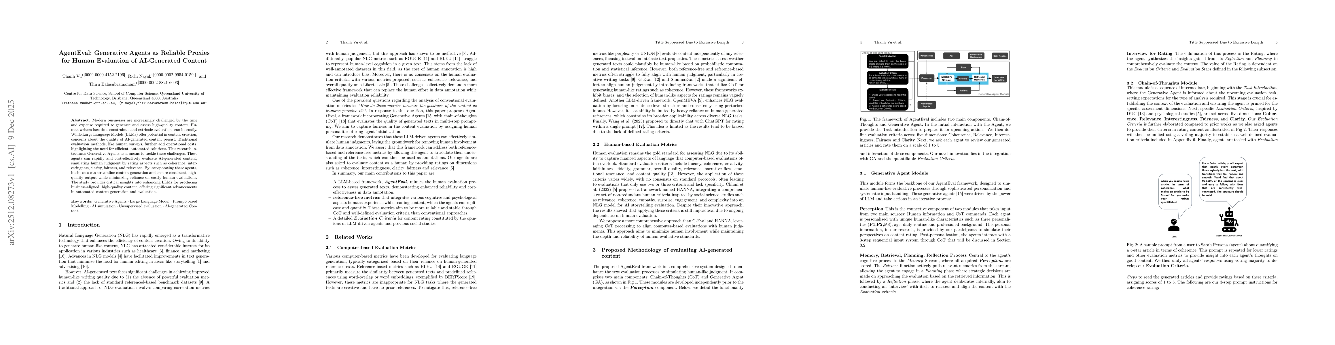 Thumbnail for AgentEval: Generative Agents as Reliable Proxies for Human Evaluation of AI-Generated Content