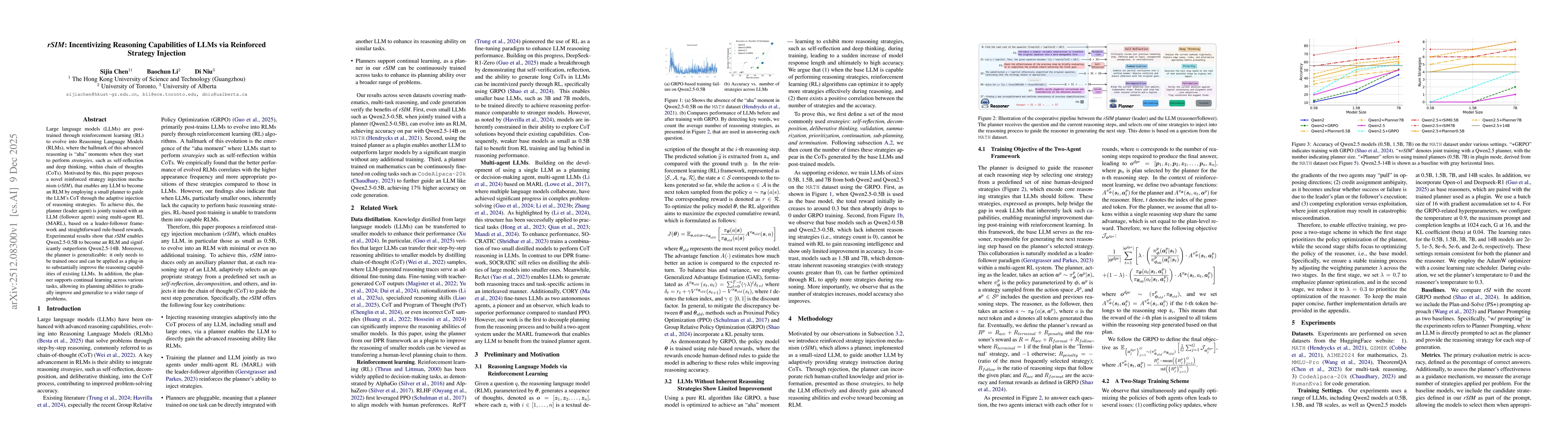 Thumbnail for rSIM: Incentivizing Reasoning Capabilities of LLMs via Reinforced Strategy Injection